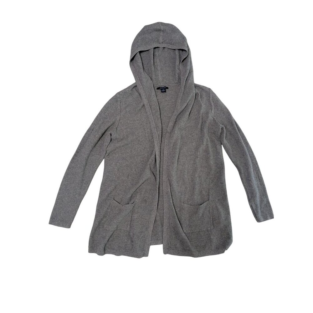 Westbound Cardigan Womens S Gray Knit Hood Pockets Long Sleeve 100% Cotton